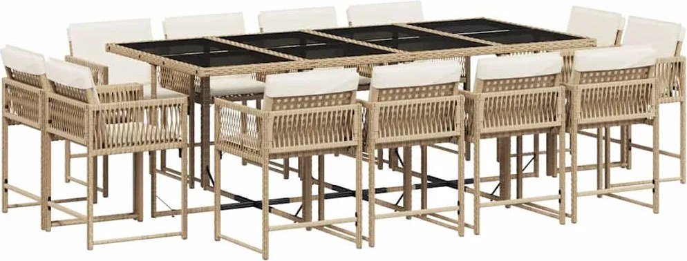 vidaXL 13 részes bézs polyrattan kerti étkezőgarnitúra párnákkal