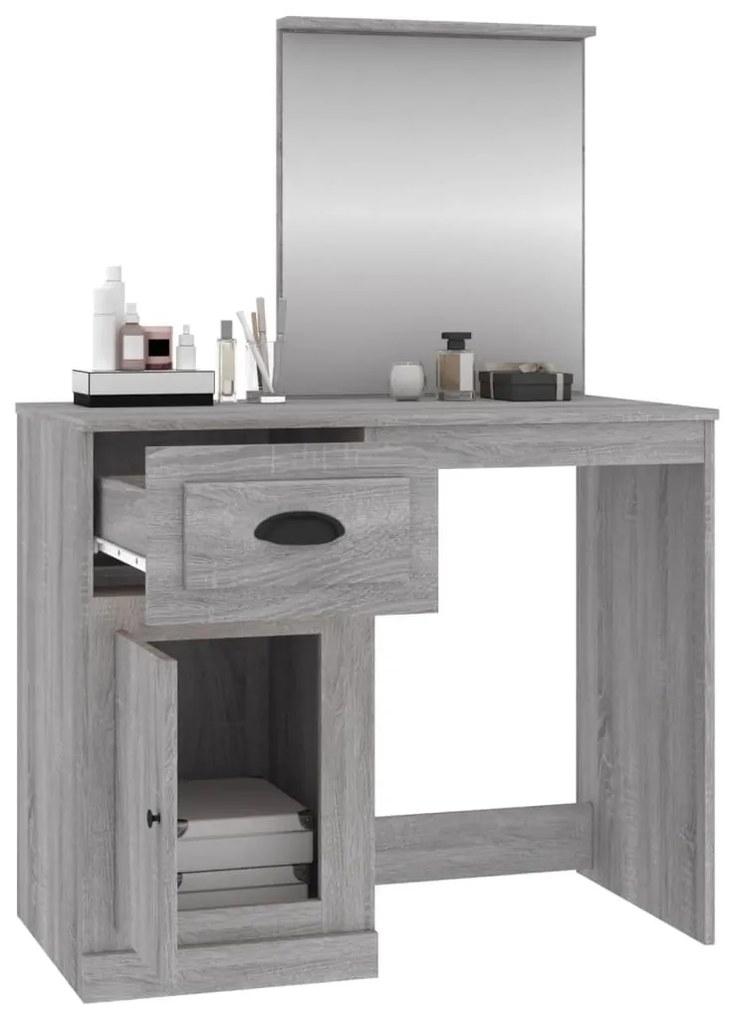 szürke sonoma szerelt fa tükrös pipereasztal 90 x 50 x 132,5 cm