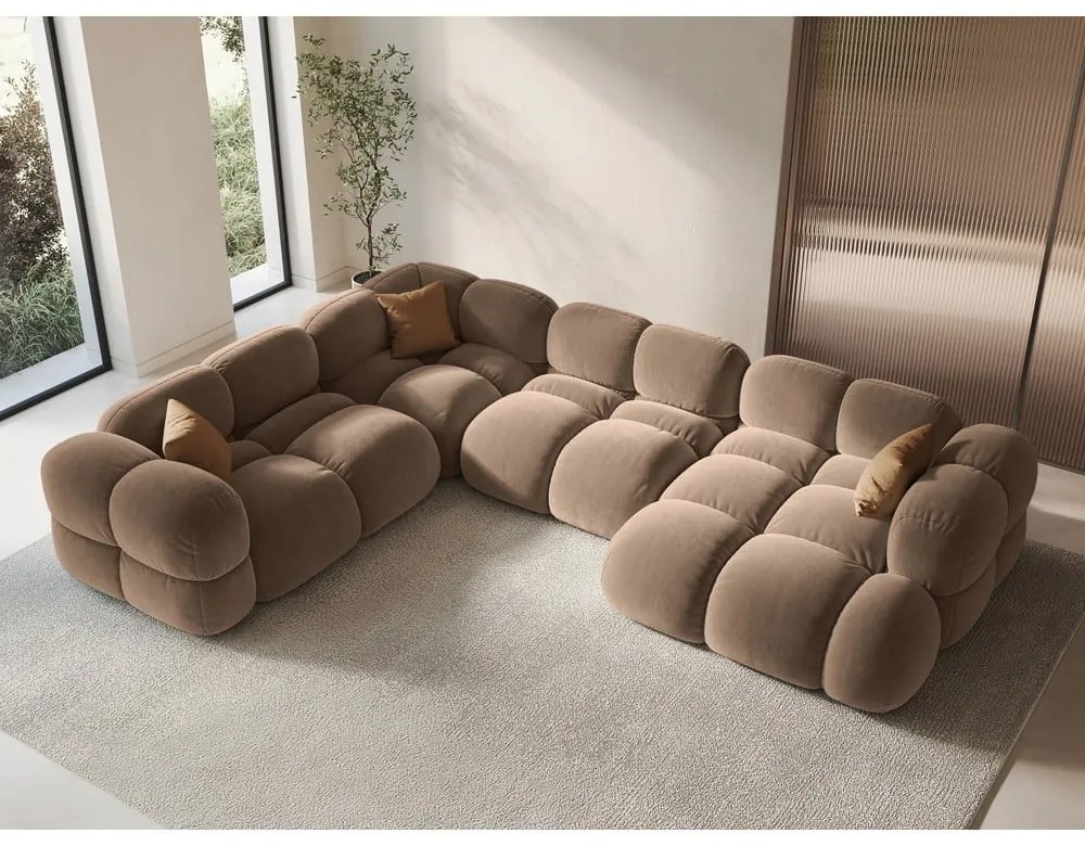 Barna bársony sarokkanapé (bal oldali-U alakú) Loretto – Cosmopolitan Design