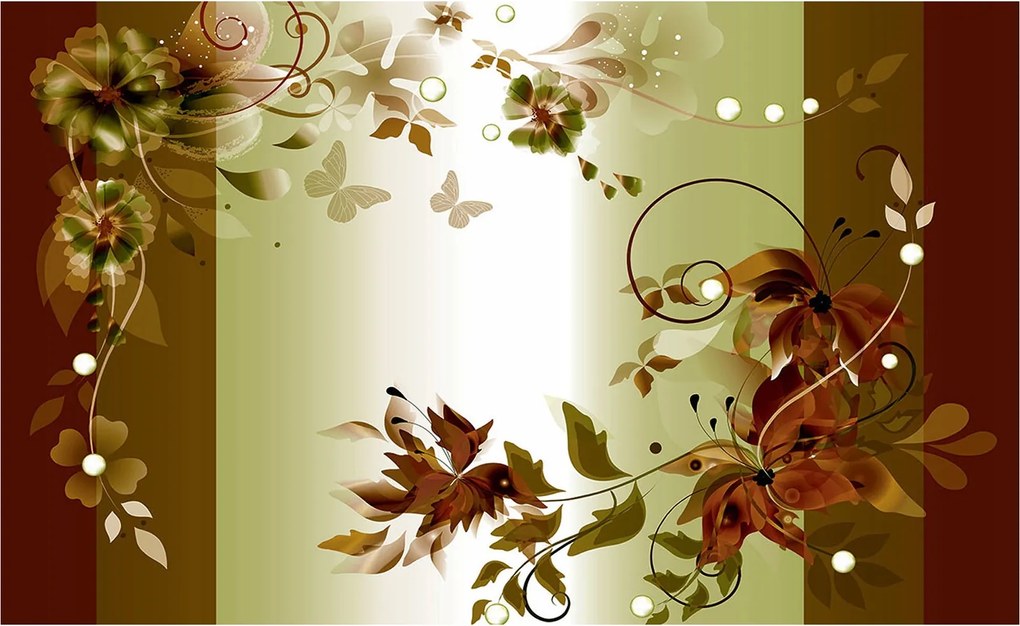 Flizelin fotótapéta Pasztell Virágok Bézs Pillangók 416x254 +ragasztó