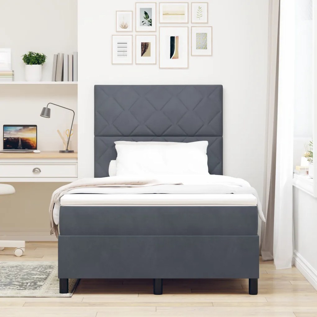 Boxspring ágy matraccal és LED világítással, Sötétszürke, 120x200 cm, bársonyos