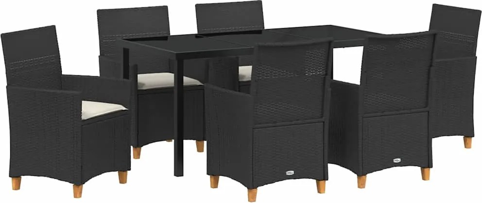 vidaXL Kert étkező szett 7 pcs Fekete polirattan