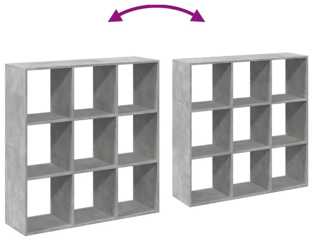 betonszürke szerelt fa elválasztó könyvespolc 102x29x103,5 cm