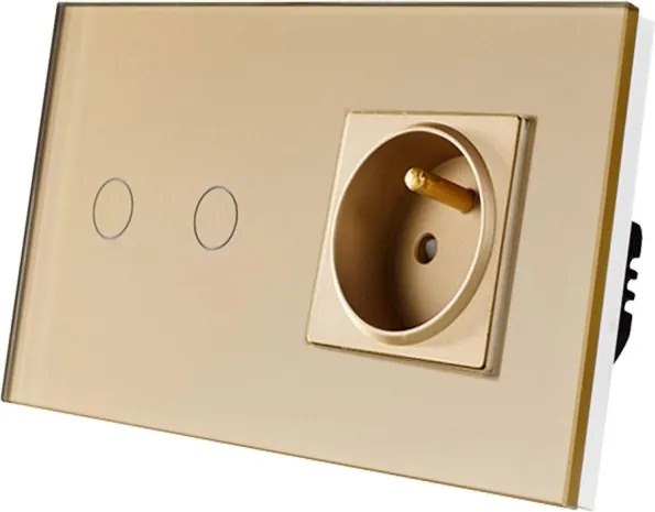 Dupla Érintőkapcsoló 2K Aljzattal Üvegkapcsoló