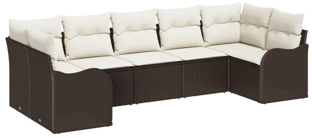 7 Darabos Kerti Sofa Szett Párnákkal Barna Poli Rattan