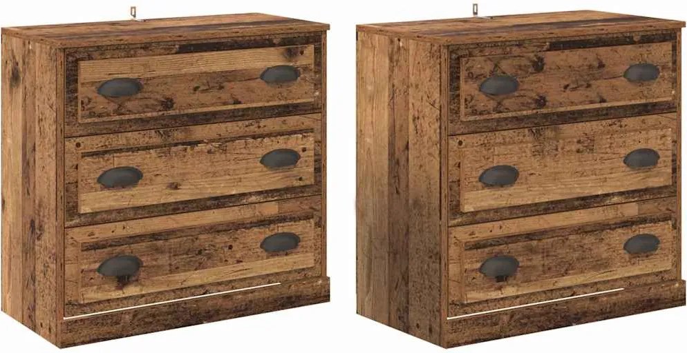 vidaXL Oldalszekrények 2 pcs Öreg fa 70 x 35,5 x 67,5 cm Faanyag
