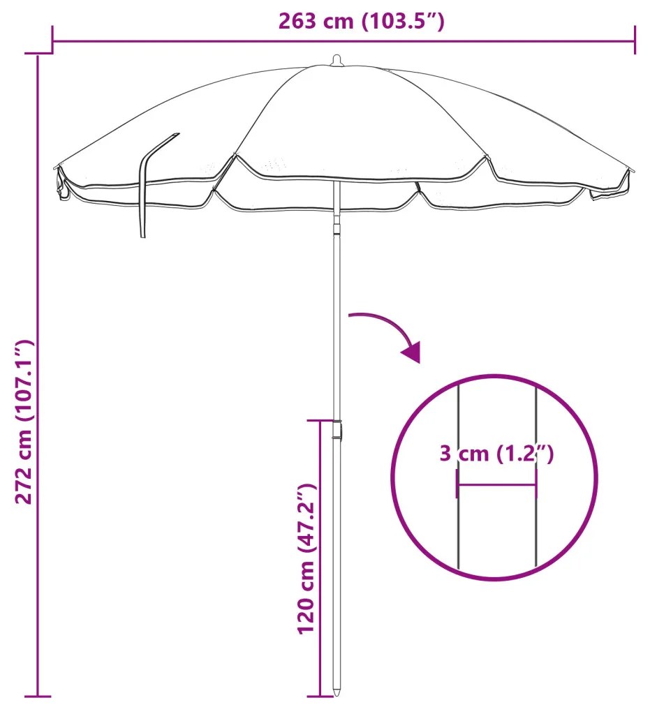 Tengerparti napernyő Kék 263 x 263 x 272 cm Poliészter és fém