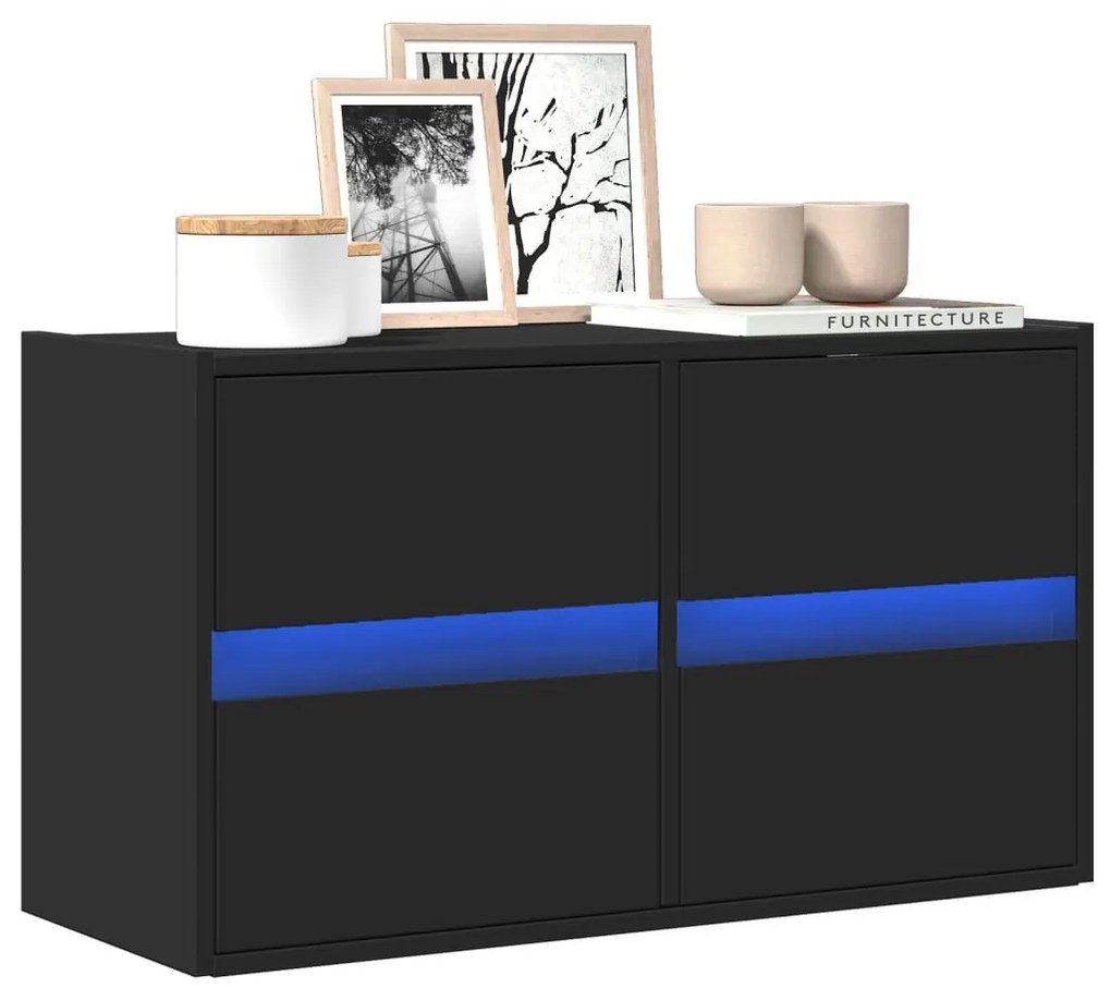 fekete fali TV-szekrény LED-világítással 80x31x45 cm