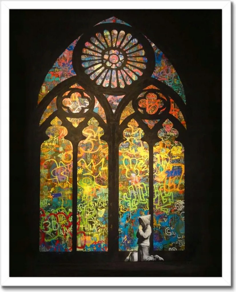 Poszterek keretben 40x50 Banksy ólomüveg templom