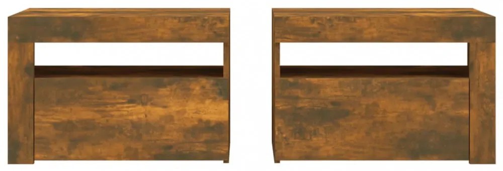 2 db füstös tölgy színű éjjeliszekrény LED-ekkel 60x35x40 cm