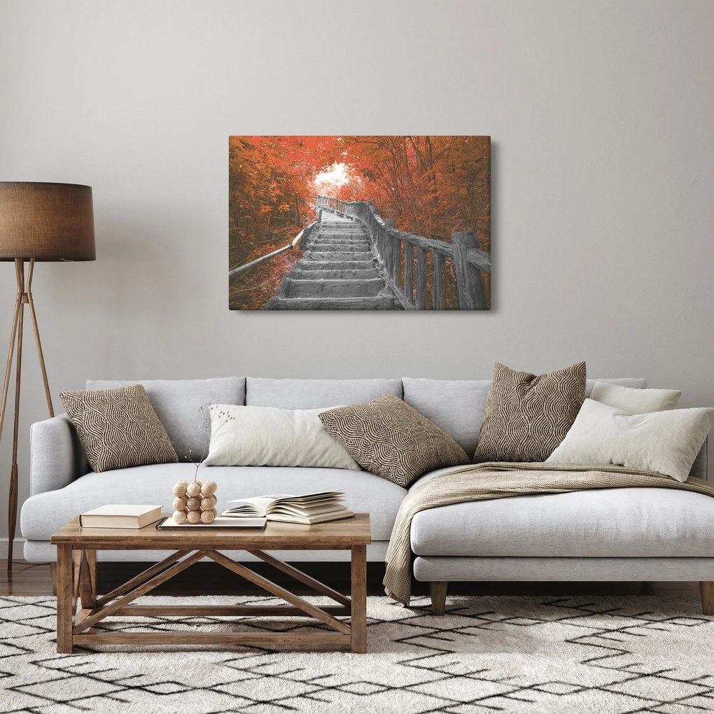 Kép - Lépcsők a természetben, narancssárga (90x60 cm)