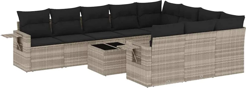 vidaXL 11 részes világosszürke polyrattan kerti ülőgarnitúra párnákkal