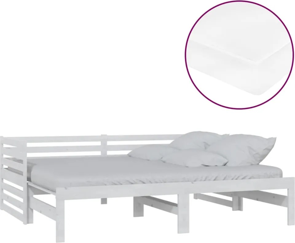 vidaXL fehér tömör fenyőfa kihúzható kanapéágy 2 x (90 x 200) cm