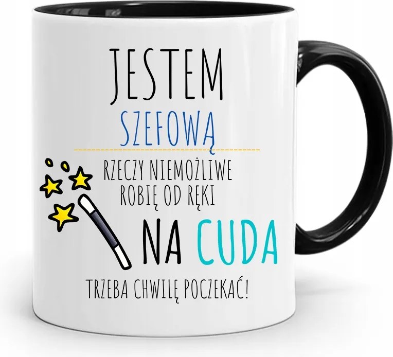 Fekete Bögre A Főnöknek A Csodákra Várni Kell fényképes nyomtatással