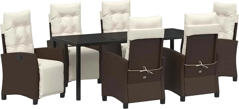 vidaXL Kert étkező szett párnával 7 pcs Barna polirattan