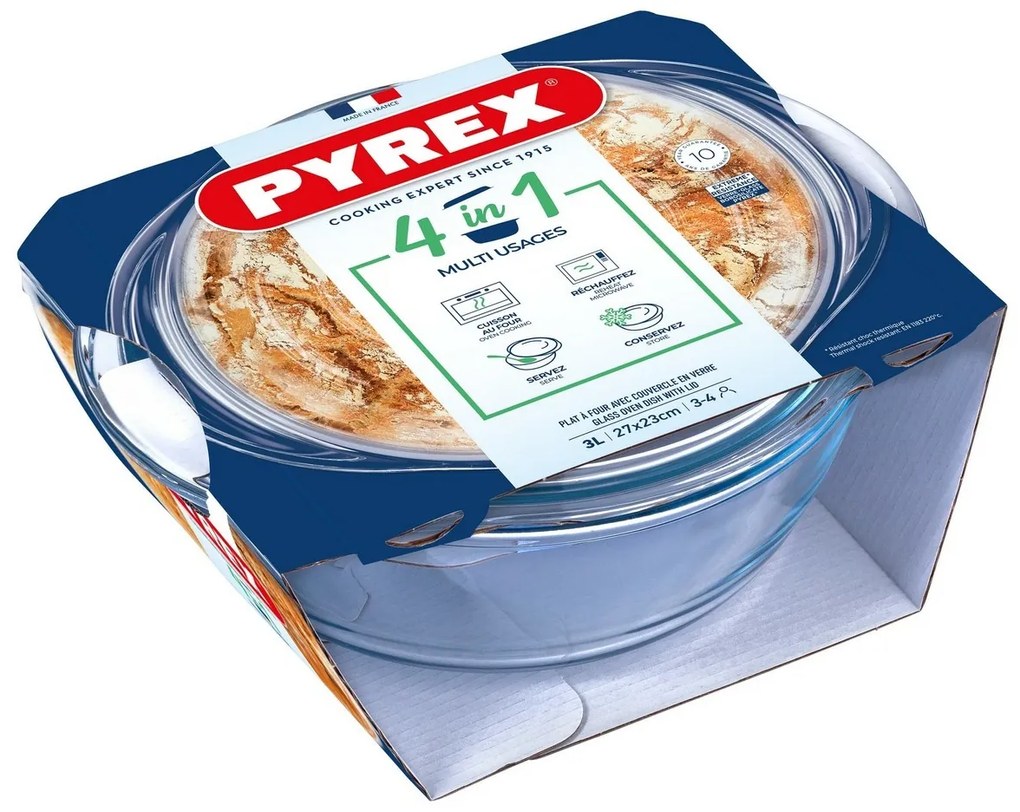 Pyrex Üveg sütőtál fedővel, kerek, 3 l