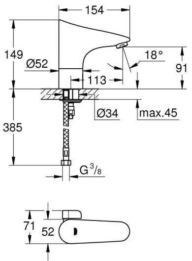 GROHE 36207001 - Elektronikus mosdócsaptelep EUROPLUS E DN 15 fényes króm