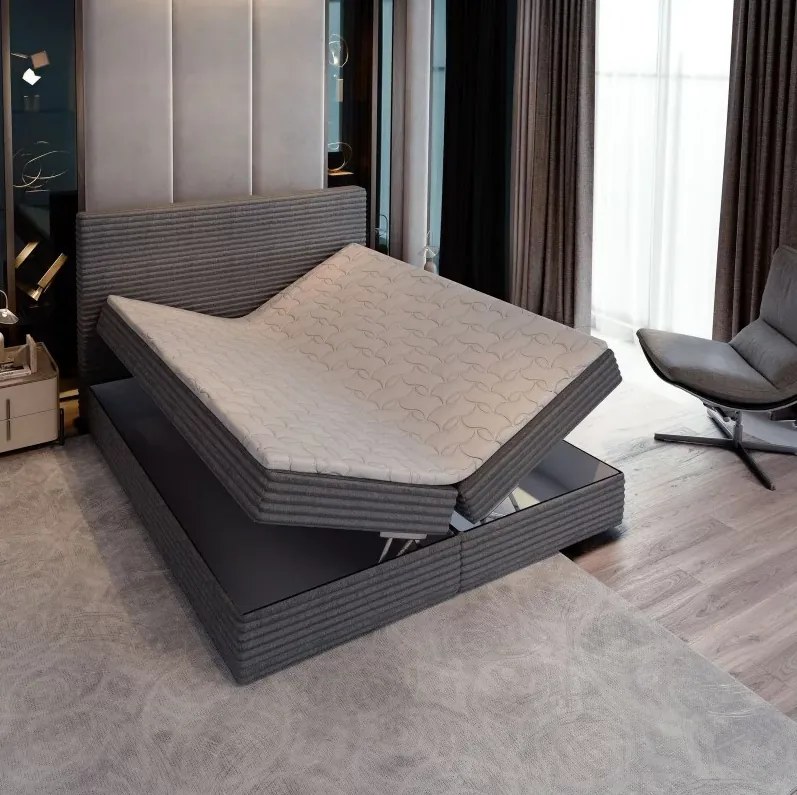 Akció Kárpitozott ágy boxspring ISPIRA 140x200 cm szürke II. osztály Matrac: Bonell rugós matrac