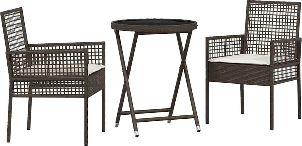 vidaXL Kert Bistro Készlet 3 pcs Barna polirattan