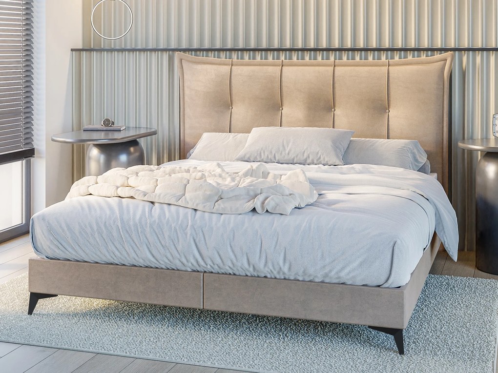 Franciaágy Boxspring 140 cm Foxtrot (világosbézs) (matraccal és tárolóhellyel). 1043366