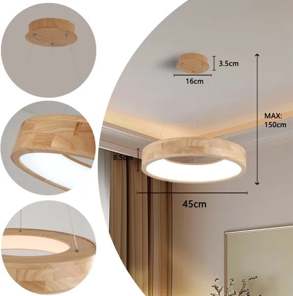 Brilagi - LED kábeles függeszték FALCON WOOD LED/30W/230V 3000/4000/6000K 45 cm fa
