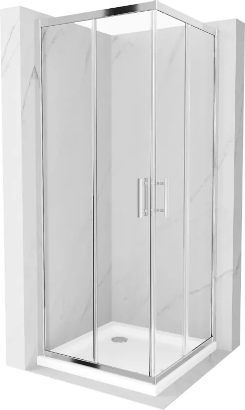 Mexen Rio 80 x 80 cm-es négyzet alakú zuhanyfülke, átlátszó, króm + Flat zuhanytálca, fehér - 860-080-080-01-00-4010