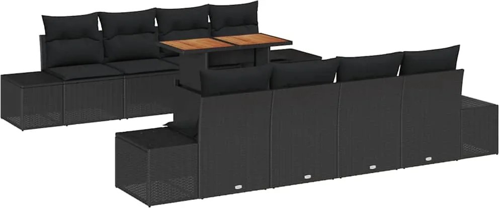 vidaXL Kerti Kanapé Szett tárolóval 9 pcs Fekete Poli rattan