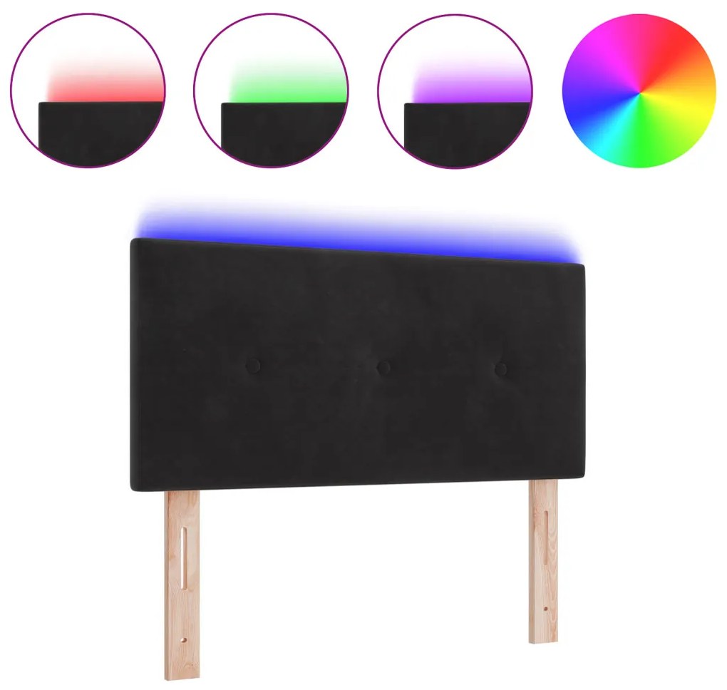 LED Fejtámla Gombos Kárpitozott Fekete 80 cm Bársony
