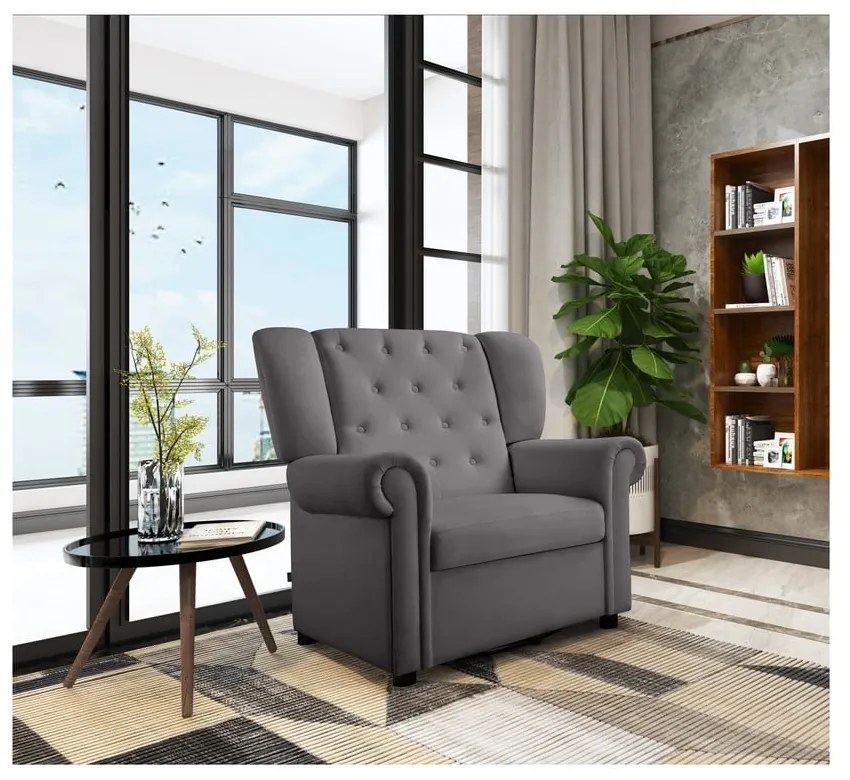 Szürke bársony chesterfield-hinta fotel Lillyse – Støraa