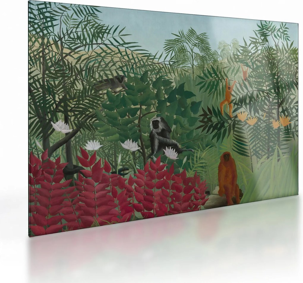 Üveg kép - Henri Rousseau, Tropical Forest with Monkeys, reprodukciók (70x50 cm)