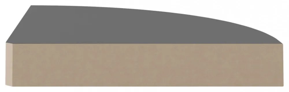 2 db magasfényű szürke MDF lebegő sarokpolc 25 x 25 x 3,8 cm