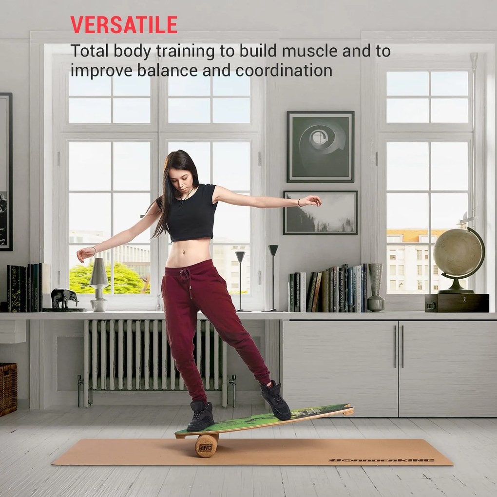 Indoorboard Wave, egyensúlyozó deszka, alátét, henger, fa / parafa