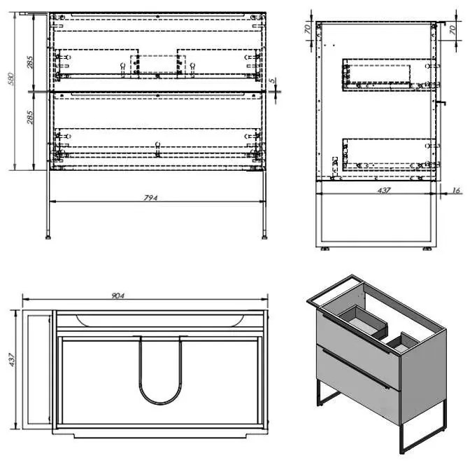 Sanermo 80 cm komplett fürdőszoba bútor szett, Platina tölgy szín, soft close fiók, kerámia mosdóval
