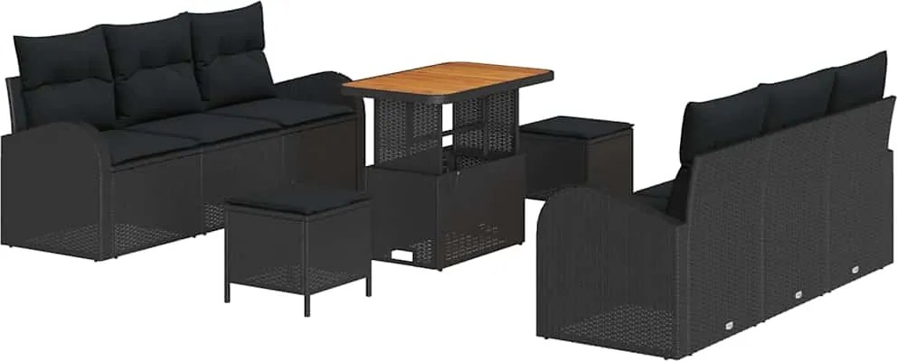 vidaXL Kerti Kanapé Szett párnával 9 pcs Fekete polirattan