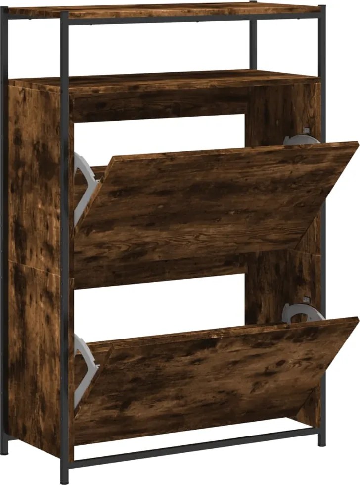 vidaXL füstös tölgy színű szerelt fa cipőszekrény 75x34x112 cm