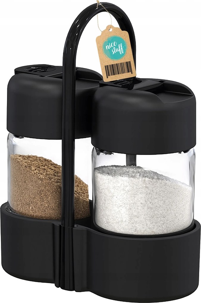 Só- és borsszóró fűszertartó fekete üveg 2 db-os szett