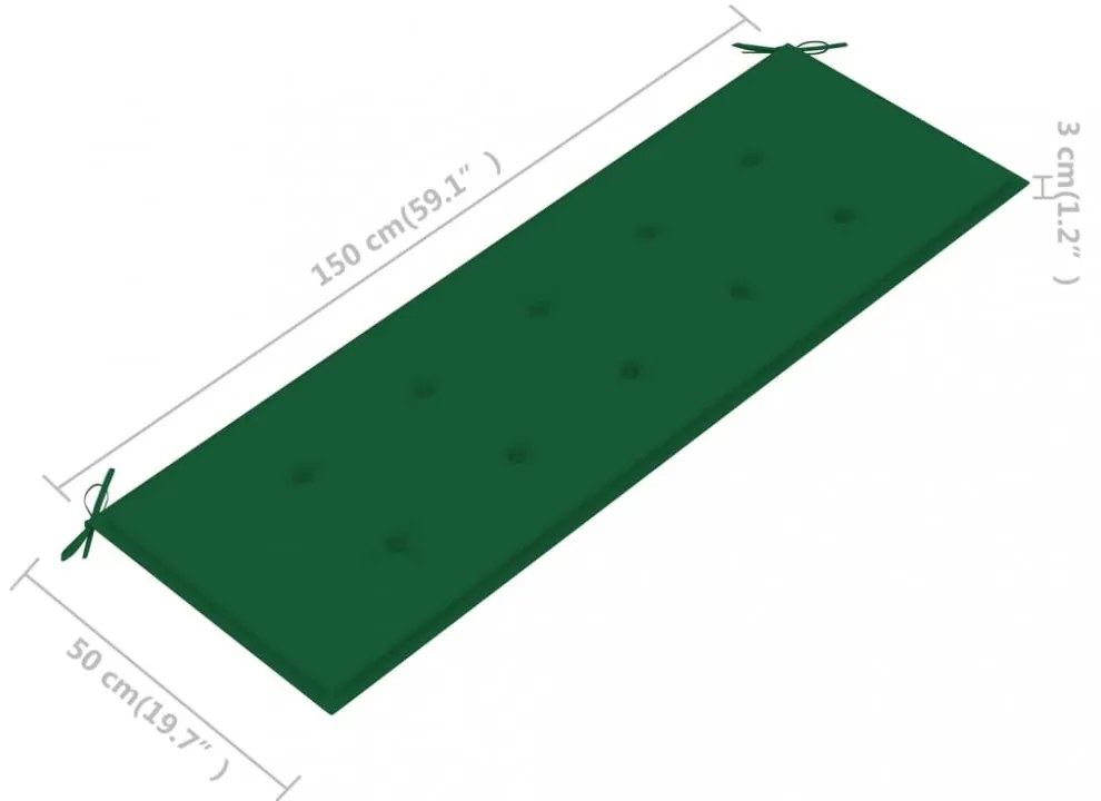 zöld oxford szövet kerti padpárna 150 x 50 x 3 cm