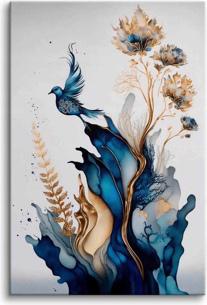 Elegáns Vászonkép Dekoráció Absztrakt Arany Kobalt Glamour