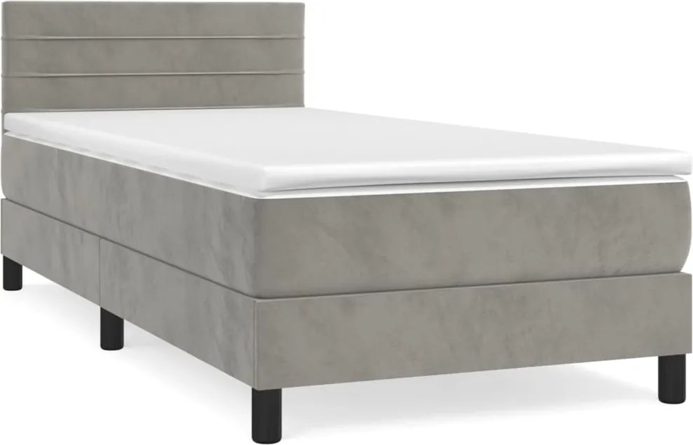 vidaXL világosszürke bársony rugós ágy matraccal 100 x 200 cm