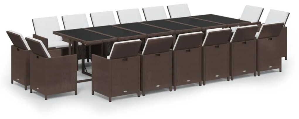 vidaXL 17 részes barna polyrattan kerti étkezőgarnitúra párnákkal