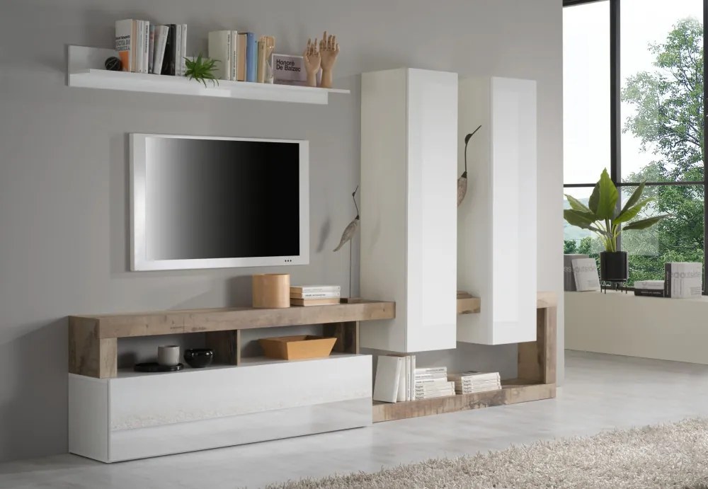Hamburg TV állvány fehér, pero tölgy 277 cm