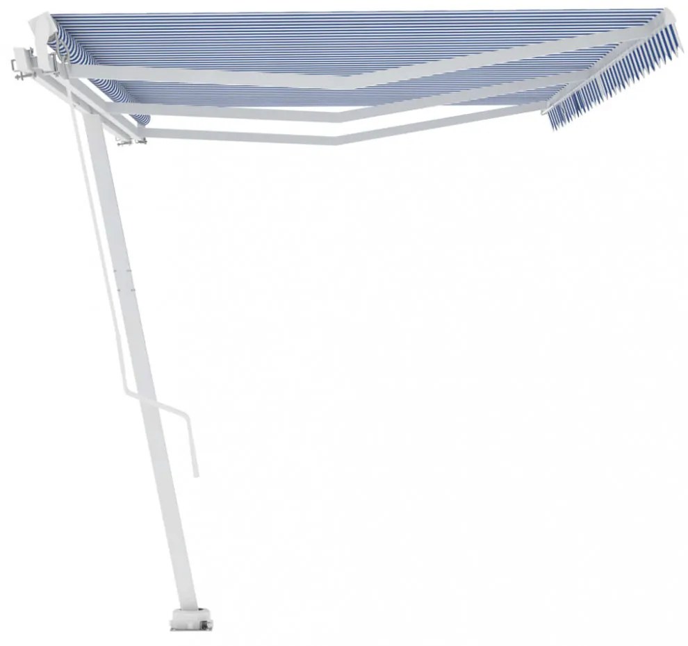 kék és fehér kézzel kihúzható póznás napellenző 600 x 350 cm