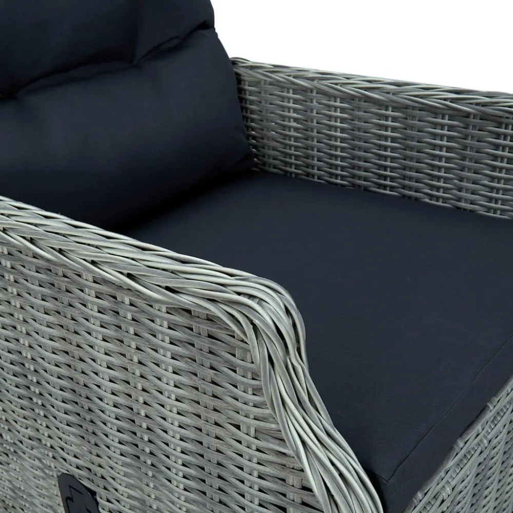 7 részes világosszürke polyrattan kültéri étkezőszett párnákkal