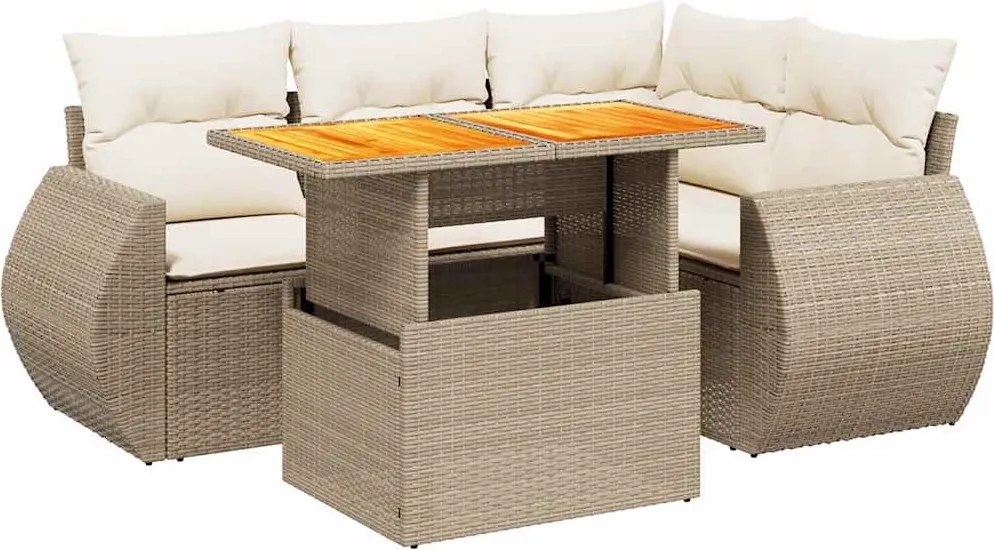 vidaXL 5 részes bézs polyrattan kerti ülőgarnitúra párnákkal