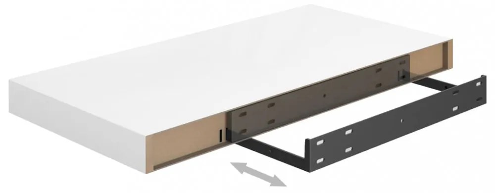 2 db magasfényű fehér MDF lebegő fali polc 50 x 23 x 3,8 cm