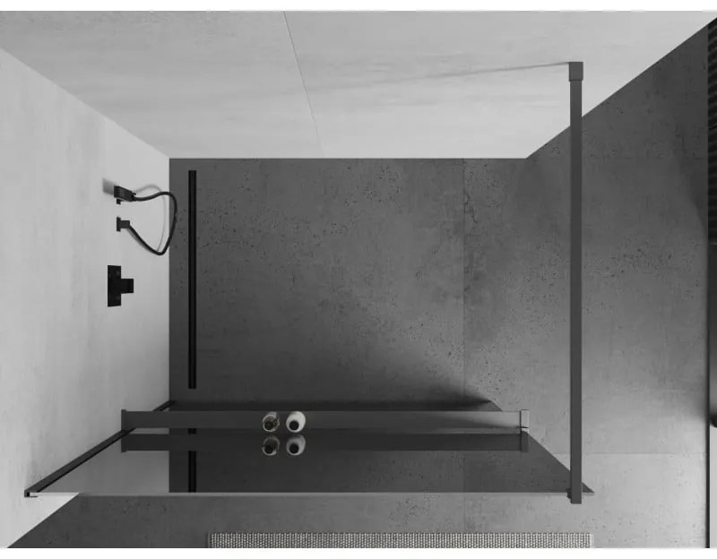 Mexen Kioto+, Walk-In zuhanyparaván polccal és akasztóval 110 x 200 cm, 8 mm-es üvegtükör mintával, grafit profillal, 800-110-121-95-50
