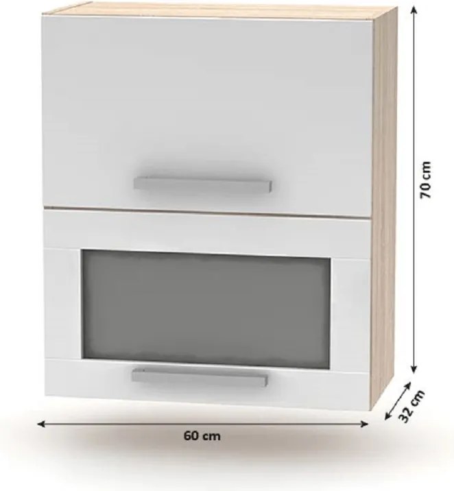 Billenő felsőszekrény üveggel 2DV, tölgy sonoma/fehér, NOVA PLUS NOPL-009-OH