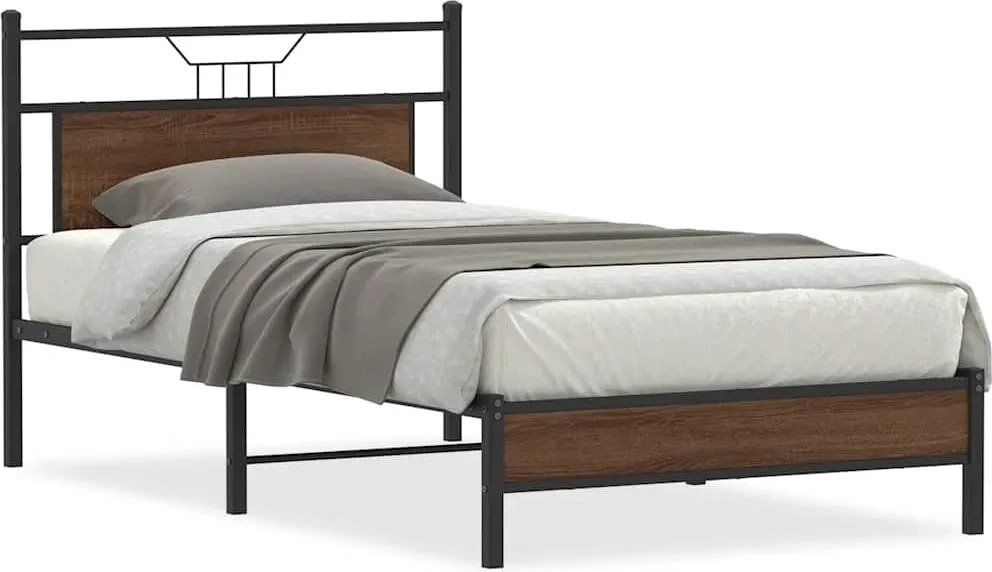 vidaXL barna tölgy színű szerelt fa ágykeret matrac nélkül 100x200 cm