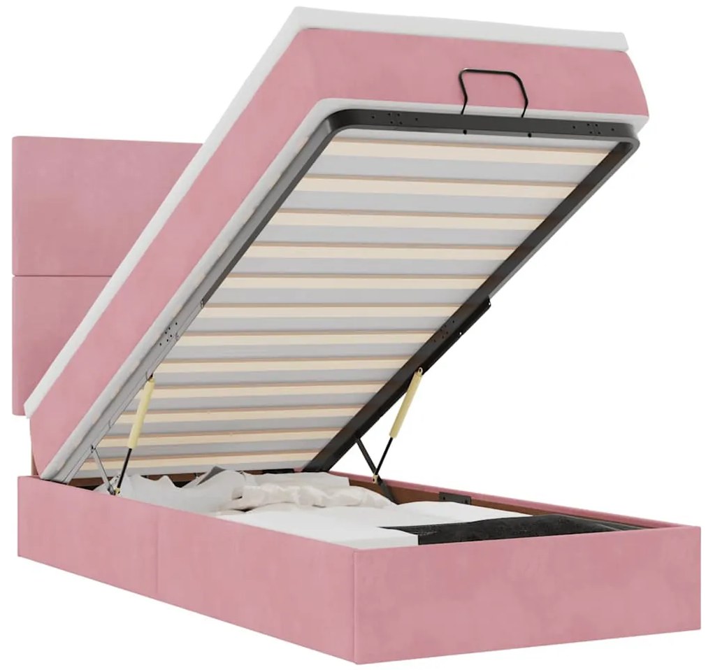 Ottomán ágykeret matracokkal rózsaszín 90x190cm bársony