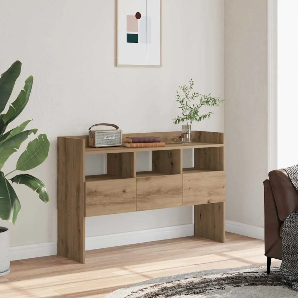 kézműves tölgy színű szerelt fa tálalószekrény 105x30x70 cm